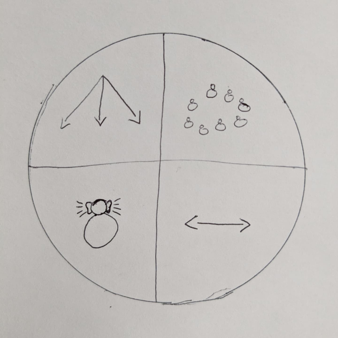 a hand-drawn circle with four quadrants depicting the Four Core Elements